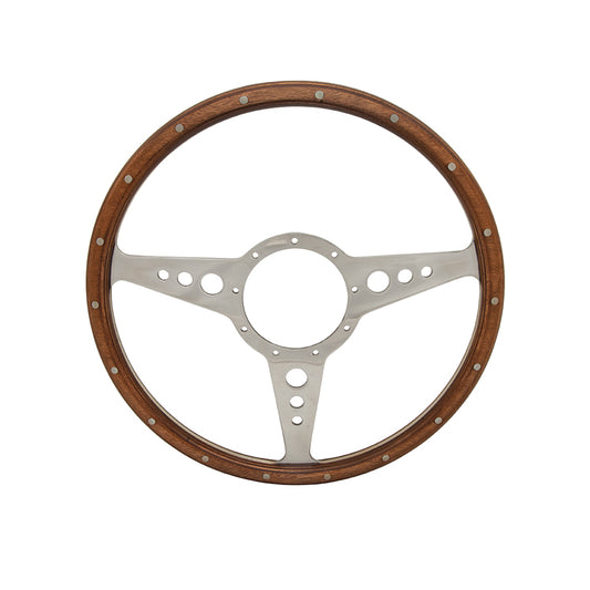 Steering Wheel 14", Woodrim Steering Wheel, Flat, 3 Spoke, 14"