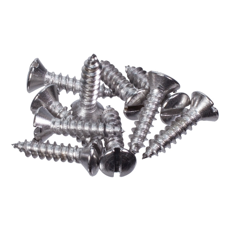 Trim Screw Pack 1/2", Packet Of 10 Trim Screws - Stainless Steel, Slotted Raised Countersunk, #4 X 1/2"