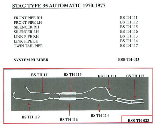 Triumph Stag (35 Auto) 1970-1977 Stainless Steel Exhaust System.