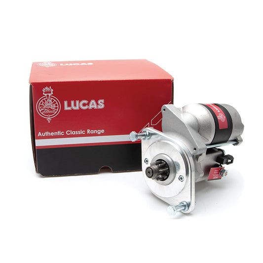 Lucas starter motor, fits Jaguar E Type 4.2 Straight 6 (29mm pinion). 9 tooth gear.