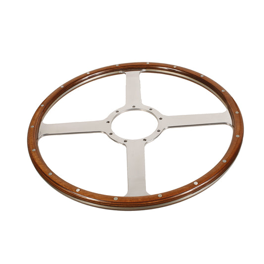 Steering Wheel 16", Woodrim Steering Wheel, Flat, "Classic 4" Polished Spokes, 16"