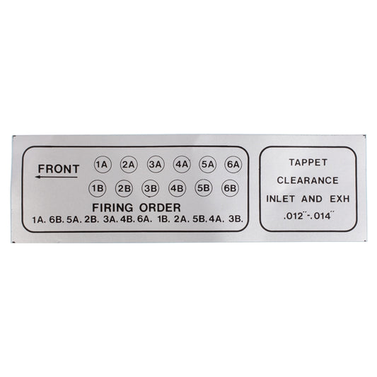 Tappet Clearance And Firing Order Plaque, Tappet Clearance, Inlet And Exhaust .012 -.014. Also Shows Piston Position And Firing Order.